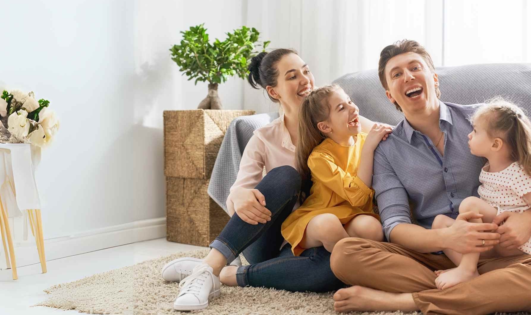 Smiling family outdoors